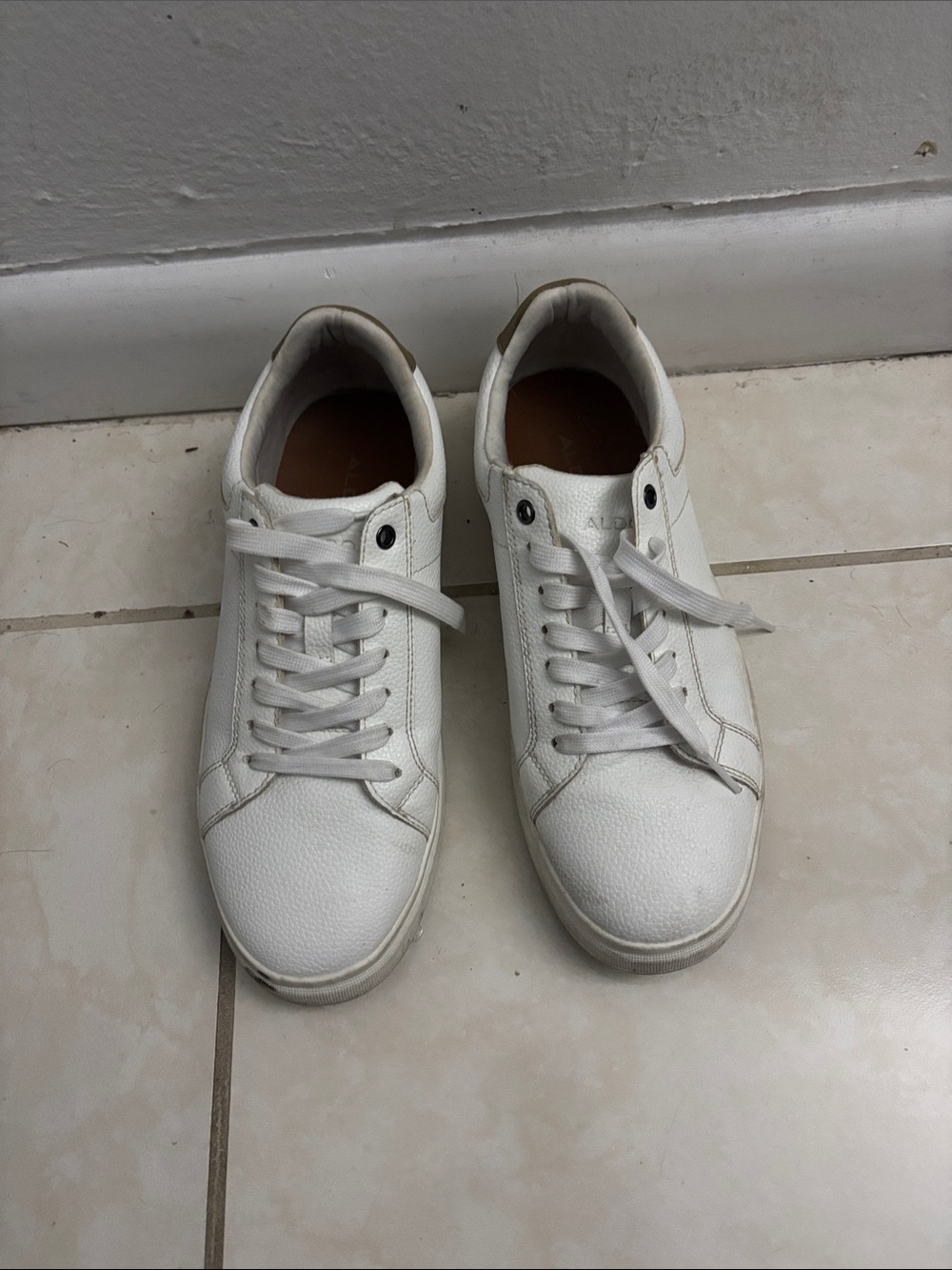 Aldo White Leather Low-Top Sneakers